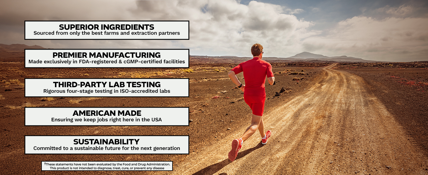 Nootropics Depot supplement benefits infographic with superior ingredients, American made, third-party testing, and sustainability.
