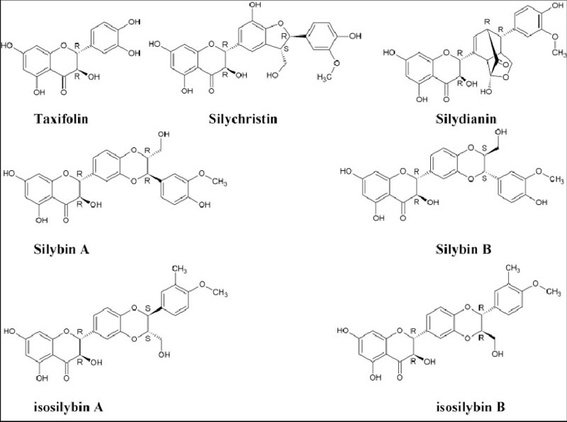 Chemical structure of the major constituents of silymarin